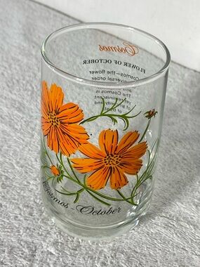 Vintage Brockway Glass October Cosmos Flower of the Month Tumbler